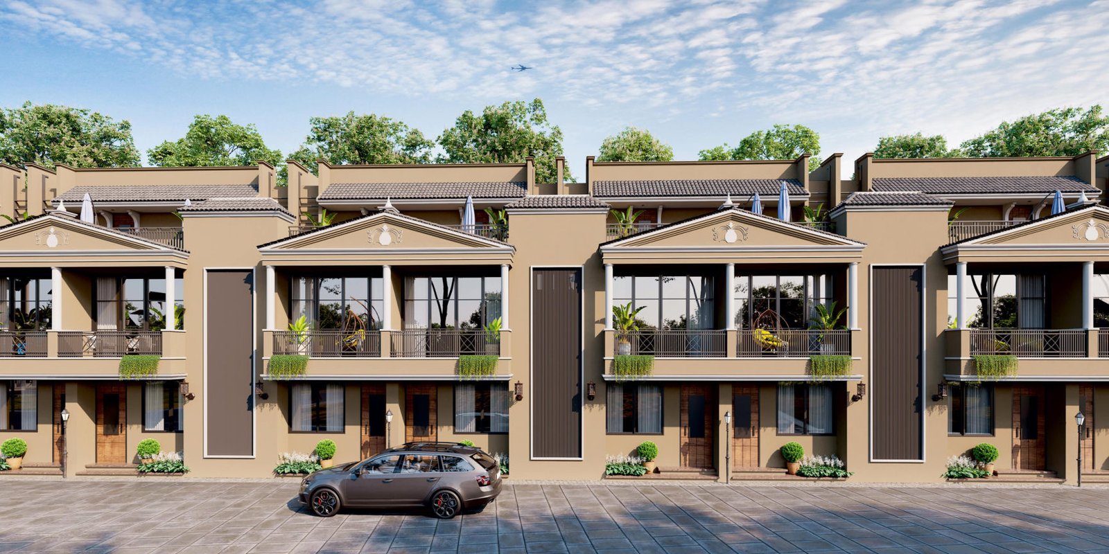 Row of premium 3 BHK villa façades