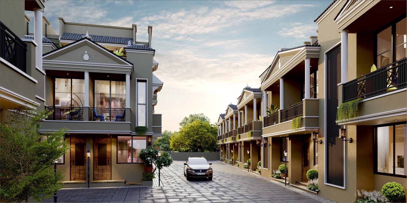 Wide internal road within the gated community